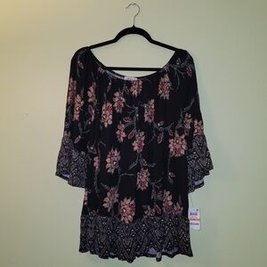 Style & Co. Black Floral Blouse, Size 3X